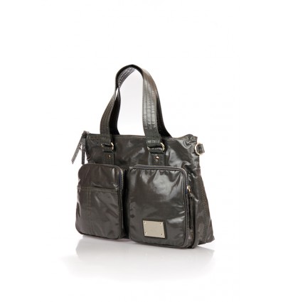 Bolso Mediano Brillo Gris Mua