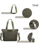 Bolso tote casual en tono verde oliva con correas de hombro y correa cruzada.