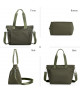 Bolso tote casual en tono verde oliva con correas de hombro y correa cruzada.