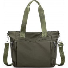 Bolso tote casual en tono verde oliva con correas de hombro y correa cruzada.