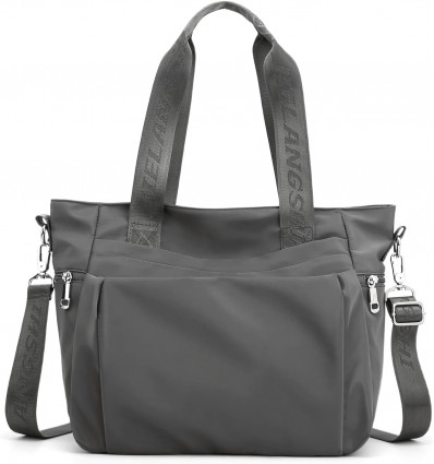 Bolso Tote Urbano Gris con Detalles de Logo y Correa Ajustable