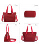 Bolso tote rojo con correas marcadas y correa cruzada desmontable.