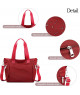 Bolso tote rojo con correas marcadas y correa cruzada desmontable.