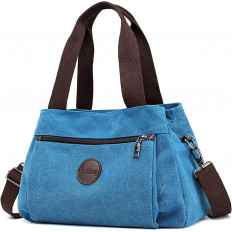 Bolso de Lona Azul con Correas Contrastantes y Diseño Funcional