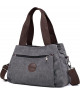 Bolso de Hombro de Lona Gris con Correas Contrastantes y Diseño Práctico