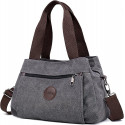 Bolso de Hombro de Lona Gris con Correas Contrastantes y Diseño Práctico