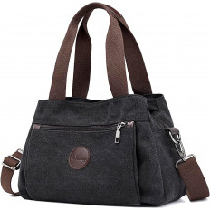 Bolso de hombro casual en color gris oscuro con correas y detalles marrones.