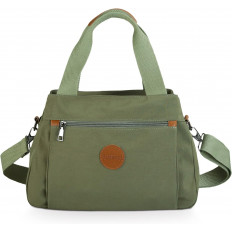 Bolso de Hombro Verde Oliva con Detalles de Cuero y Diseño Funcional