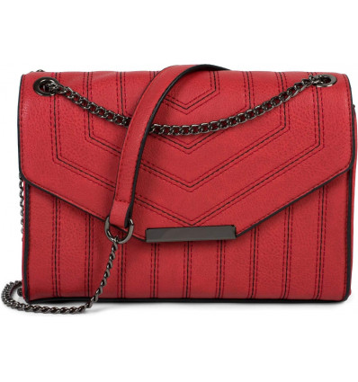 Bolso de Mano Elegante con Cadena Metálica en Rojo Intenso