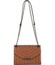 Bolso de Mano de Cuero Sintético Marrón con Cadena y Detalles Geométricos