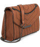 Bolso de Mano de Cuero Sintético Marrón con Cadena y Detalles Geométricos