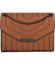 Bolso de Mano de Cuero Sintético Marrón con Cadena y Detalles Geométricos