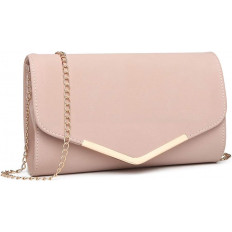 Clutch de Mano Elegante con Cadena Dorada en Rosa Pastel