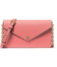 Cartera de Viaje Compacta para Mujer en Tono Rosa Pálido con Cadena Dorada y Bolsillo con Solapa