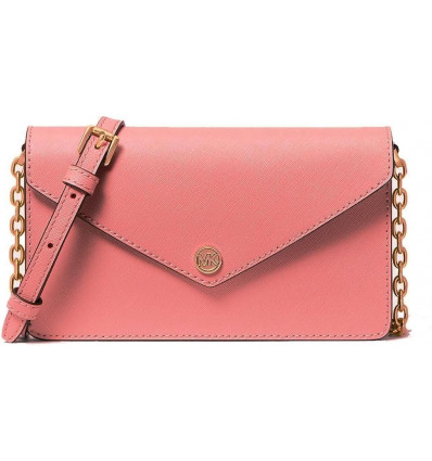 Cartera de Viaje Compacta para Mujer en Tono Rosa Pálido con Cadena Dorada y Bolsillo con Solapa