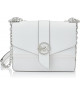 Bolsa de Hombro Elegante en Color Blanco Puro con Detalles Metálicos y Cierre Giratorio